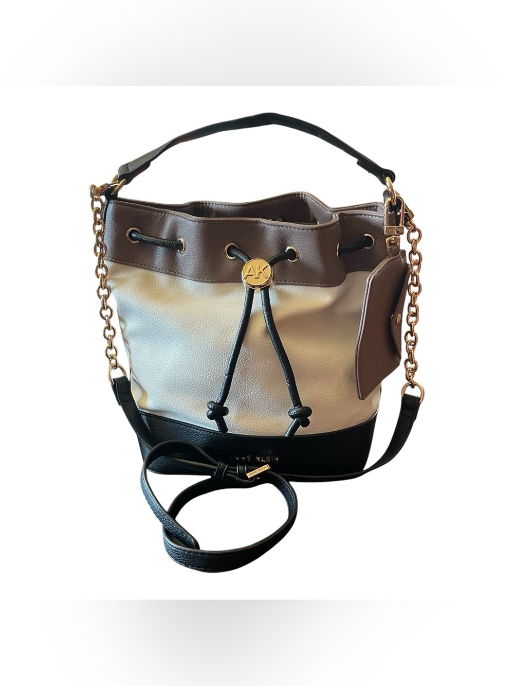 ANNE KLEIN Colorblock Bucket Bag Crossbody Shoulder Purse Drawstring Card Holder